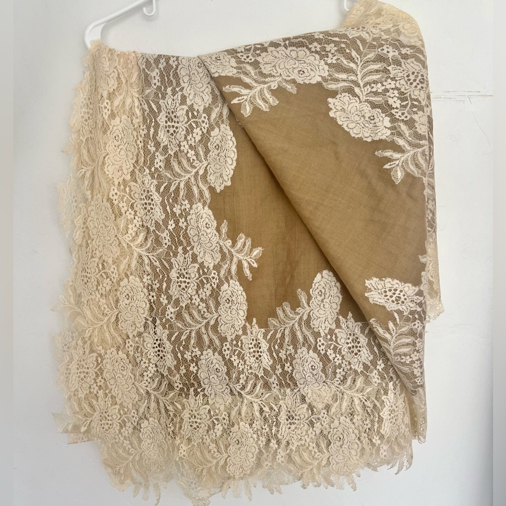 50% Silk 50% Wool Lace Tan Pashmina